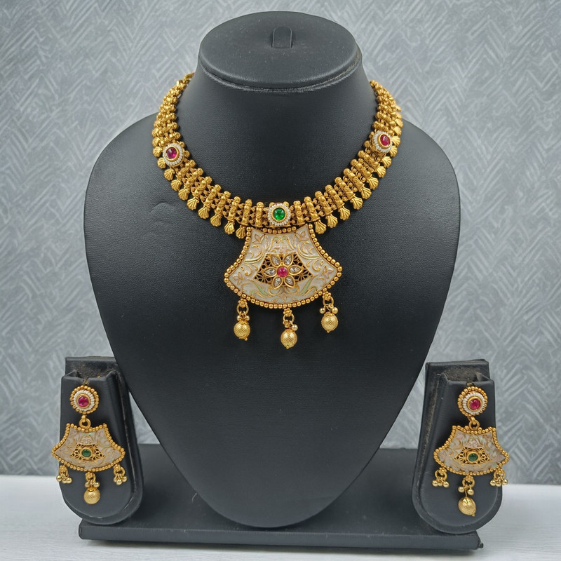[NS672] Stunning Boutique Ns672 Copper Choker Necklace Earring Jewellery Set In Matte Finish