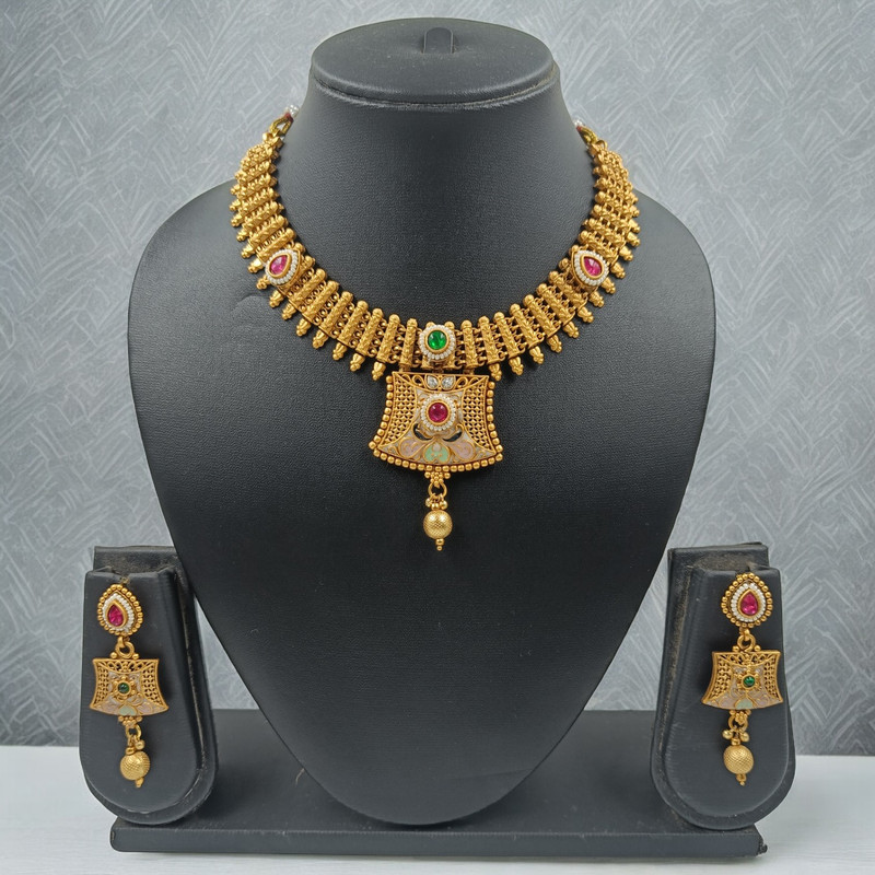 [NS674] Exclusive Boutique Ns674 Copper Choker Necklace Earring Jewellery Set In Matte Finish