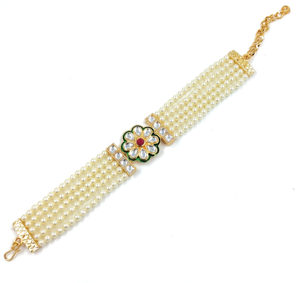[BR02 White] Pristine Party White Kundan Bracelet For Women And Girls