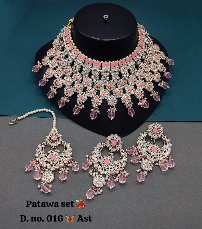 [DMT22 BABY PINK kundan jewellery set] Traditional Sangeet Baby Pink Kundan Jewellery Set Choker Necklace & Earrings For Women