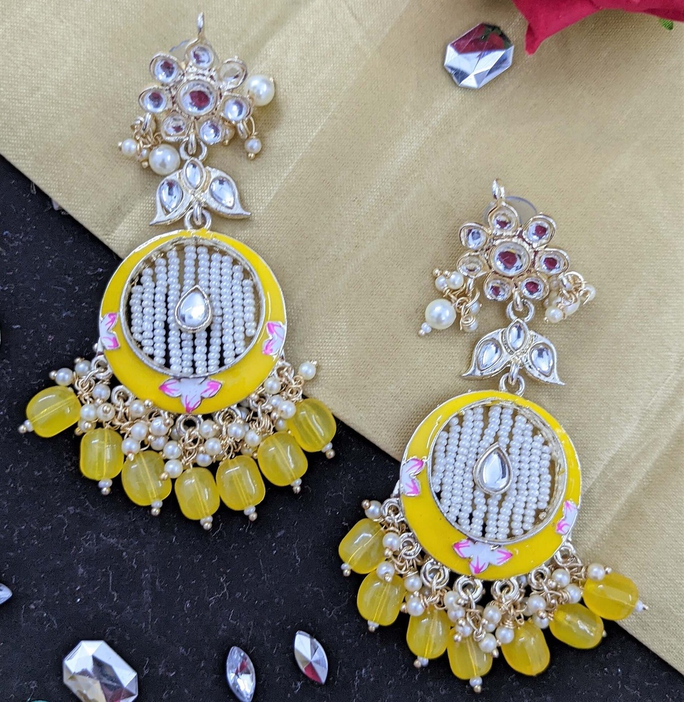 [ER66 YELLOW] Breathtaking Engagement Kundan Meenakari Earring