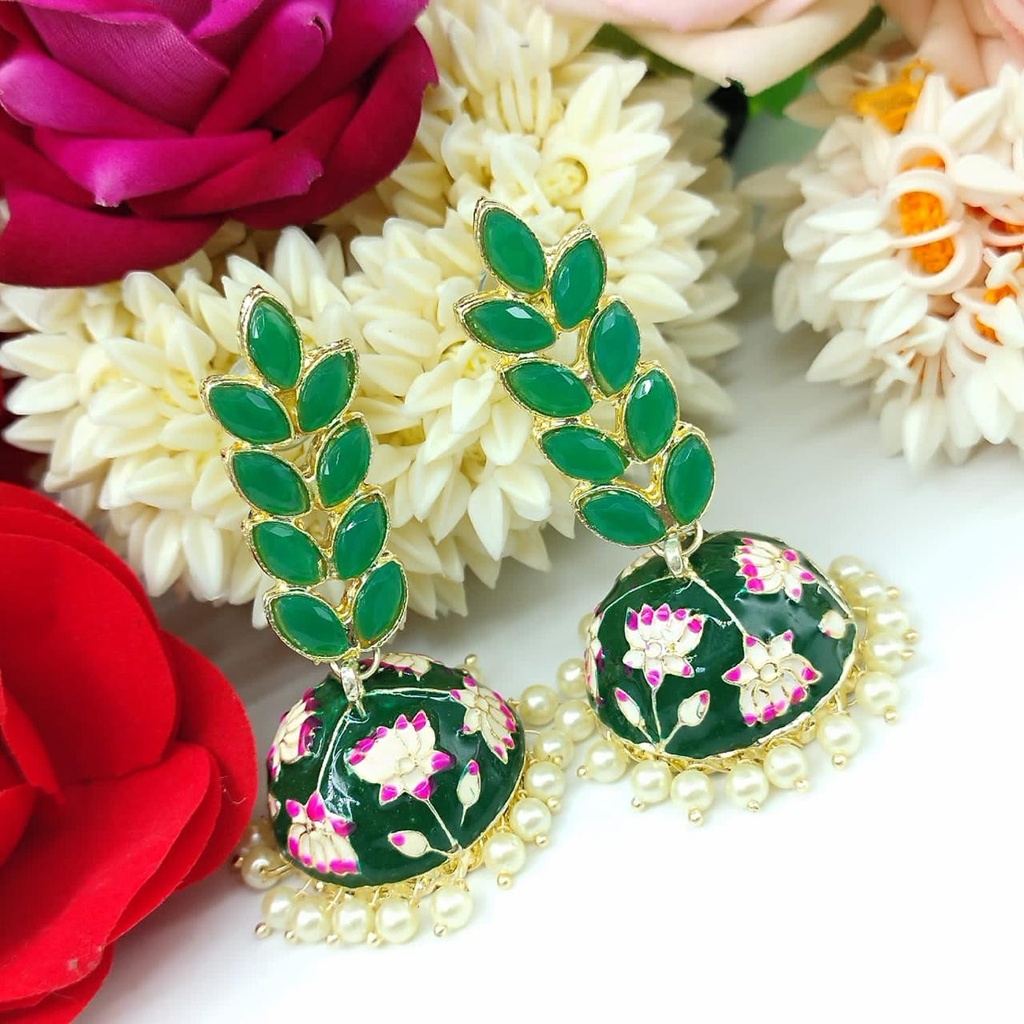 [ER21 MINT GREEN] Alluring Haldi Meenakari Earring Er21 Green
