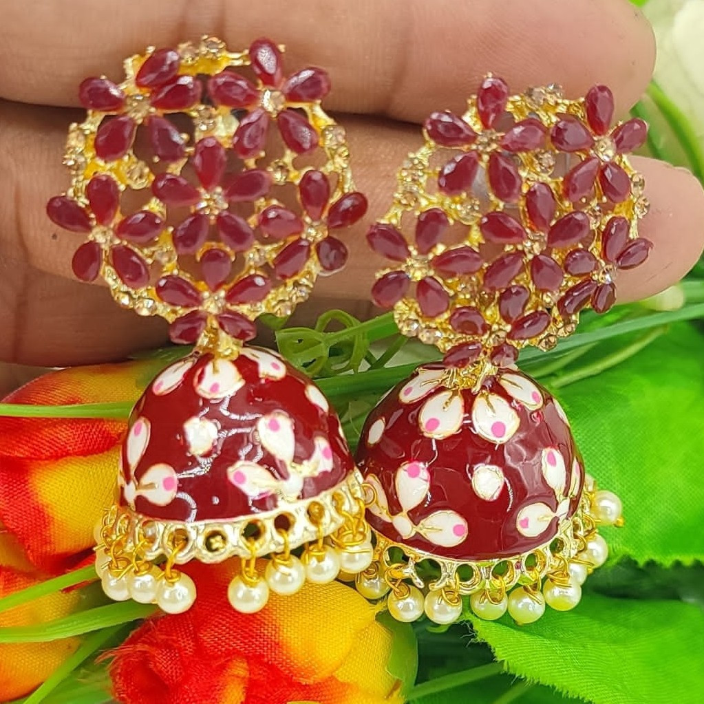 [ER43 MAROON] Shandaar Engagement Meenakari Earring