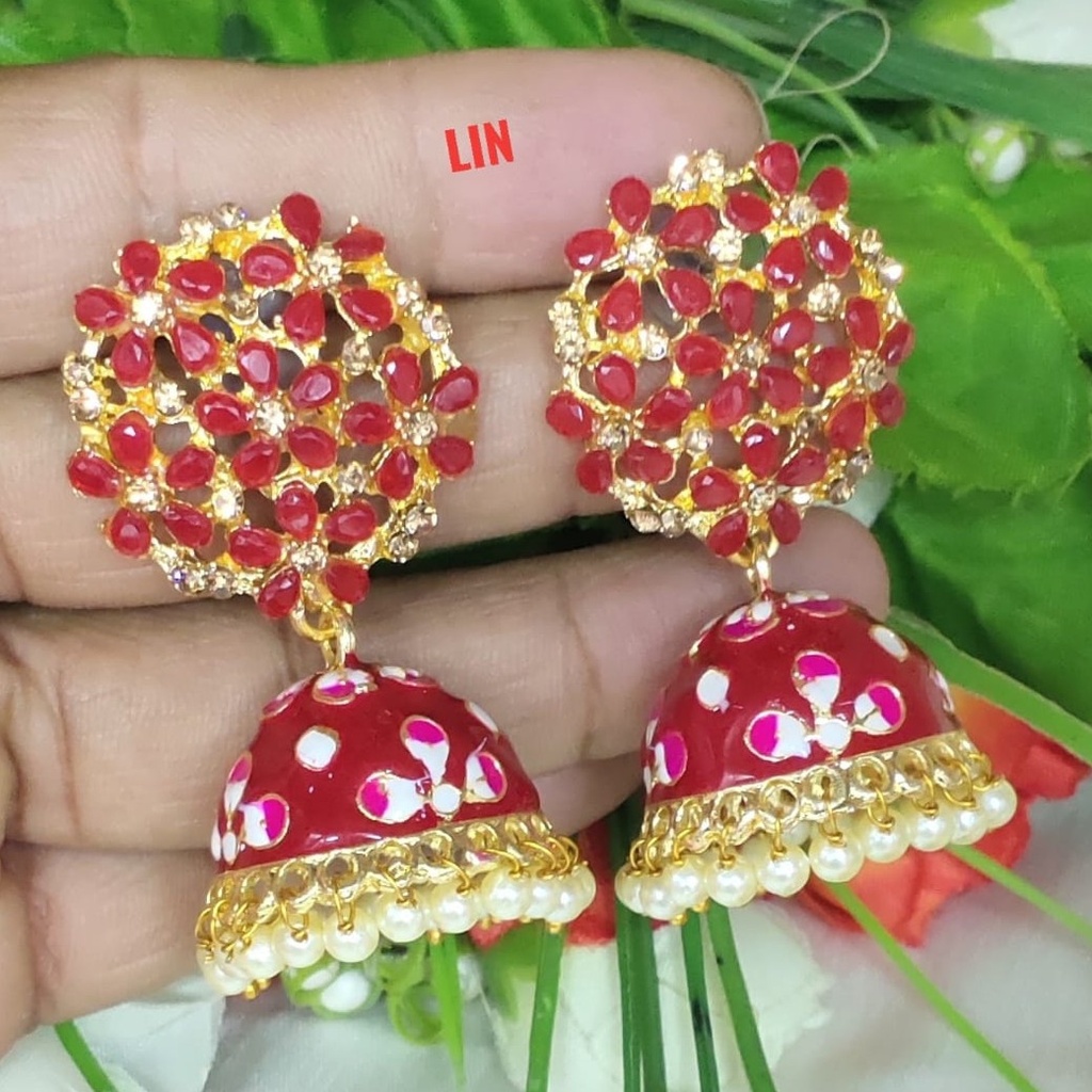[ER43 RED] Gorgeous Engagement Meenakari Earring