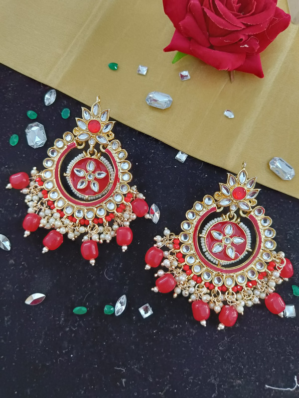 [ER69 RED] Lustrous Engagement Meenakari Earring