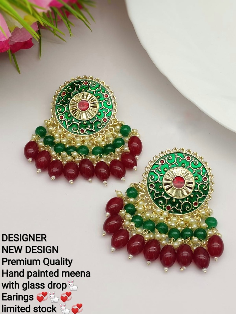 [ER87 GREEN] Magnifique Designer Meenakari Earring