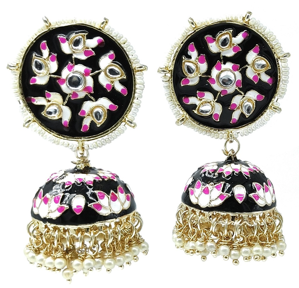[ER39 BLACK] Classic Engagement Meenakari Jhumka Earring