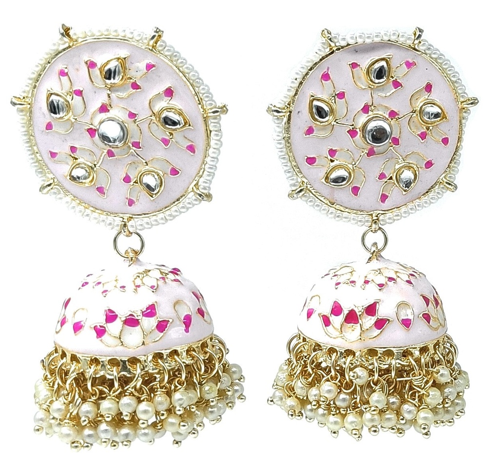 [ER39 CREAM] Glamorous Engagement Meenakari Jhumka Earring