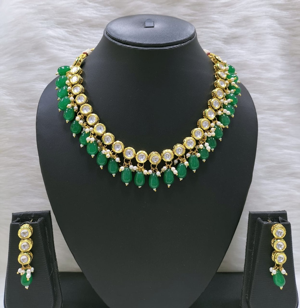 [NS422 GREEN] Stunning Heritage Ns422 Green Kundan Necklace Earring Jewellery Set