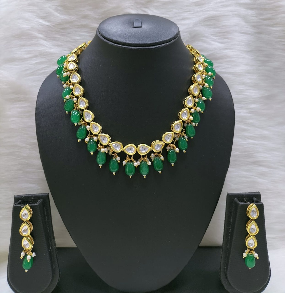 [NS423 GREEN] Luxury Heritage Ns423 Green Kundan Necklace Earring Jewellery Set