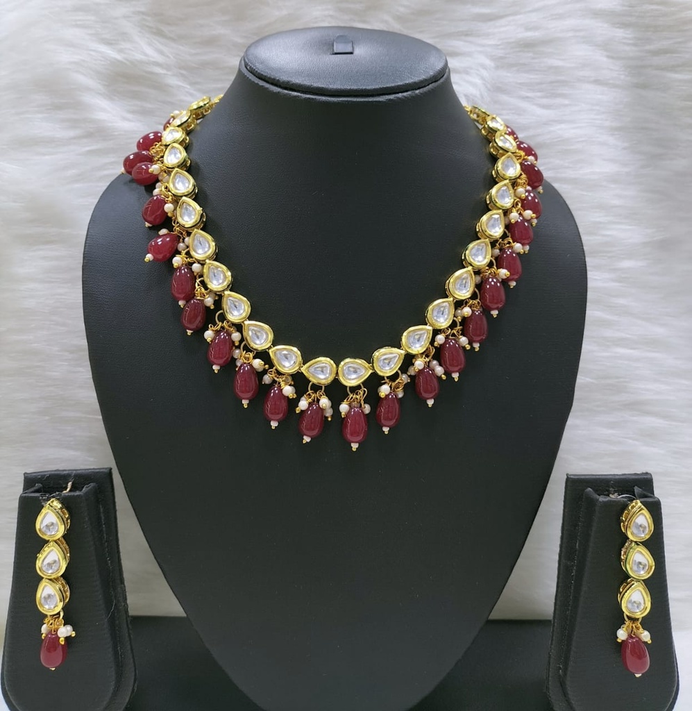 [NS423 MAROON] Authentic Heritage Ns423 Maroon Kundan Necklace Earring Jewellery Set