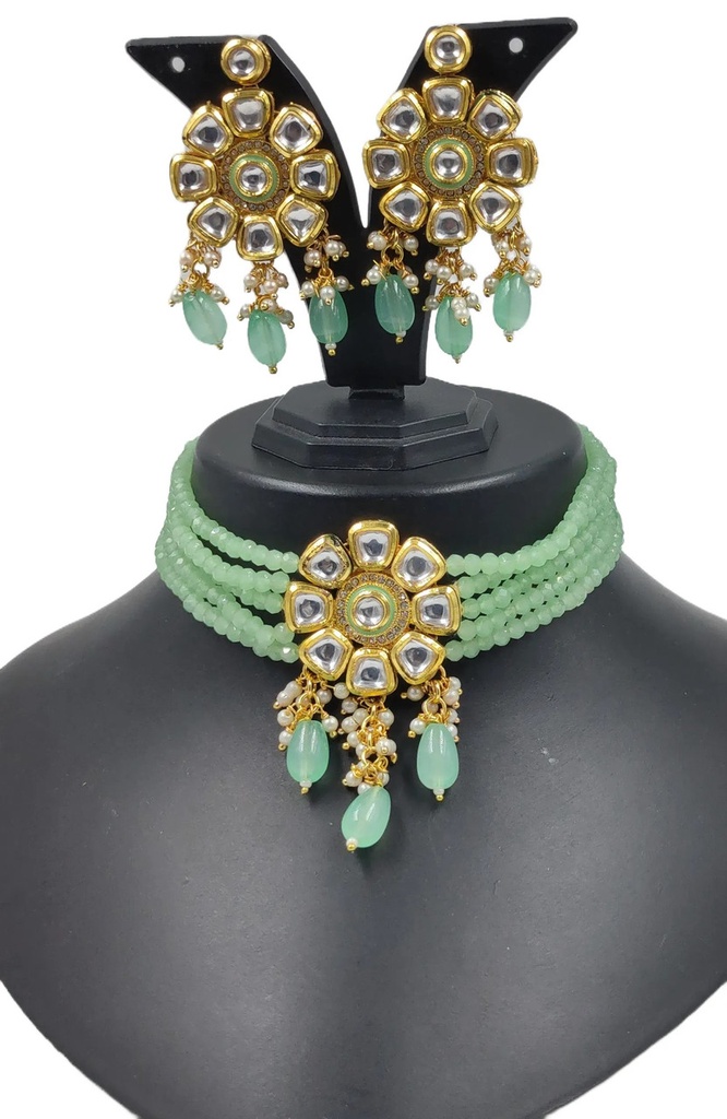 [NS613 Mint Green] Alluring Cultural Ns613 Mint Green Kundan Necklace Earring Jewellery Set