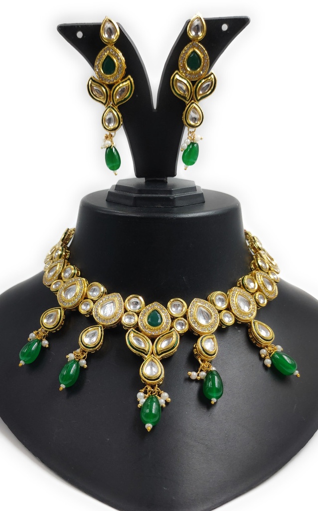 [NS614 Green] Mesmerizing Cultural Ns614 Green Kundan Necklace Earring Jewellery Set