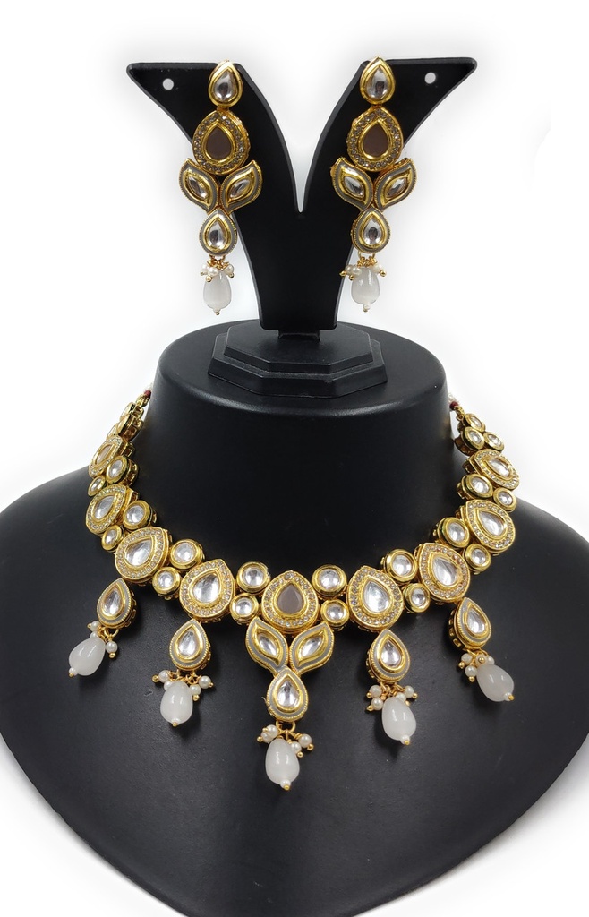 [NS614 Grey] Breathtaking Cultural Ns614 Grey Kundan Necklace Earring Jewellery Set