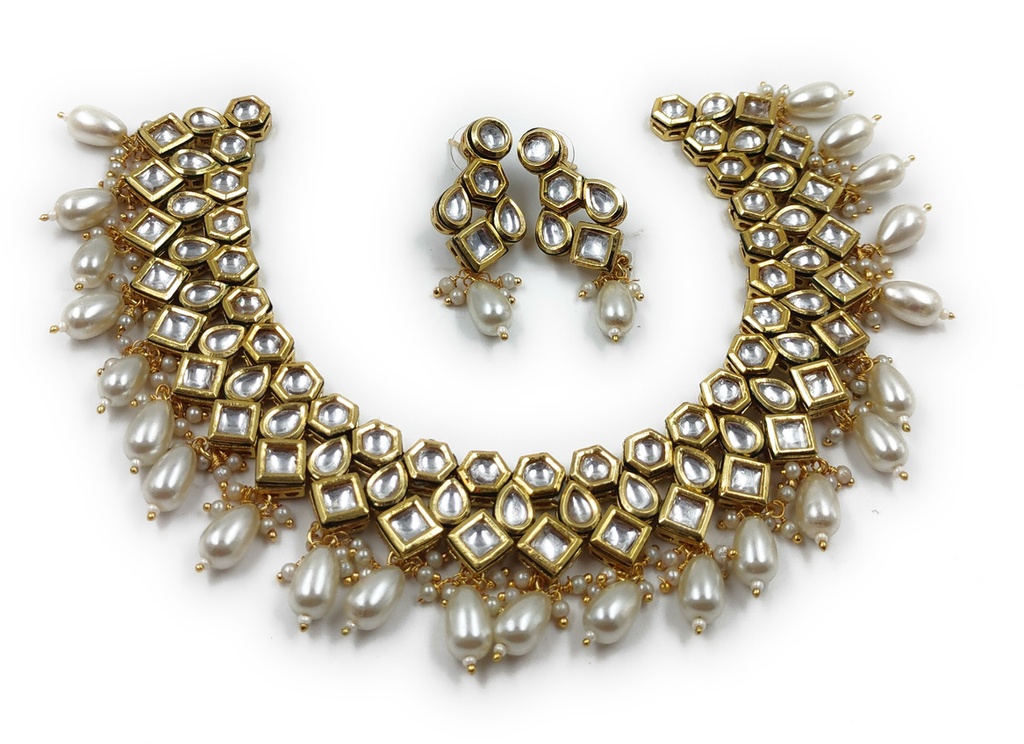 [NS615 White] Resplendent Cultural Ns615 White Kundan Necklace Earring Jewellery Set