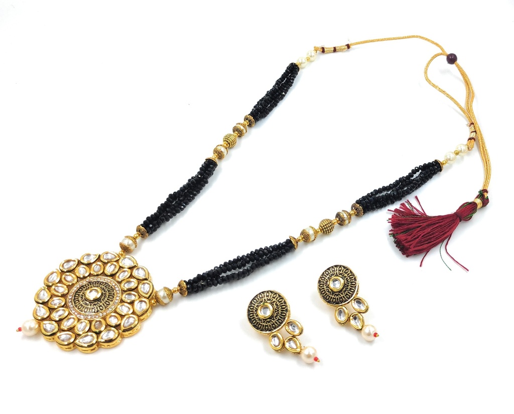 [K2 BLACK] Grand Fashion Kundan Long Necklace Set