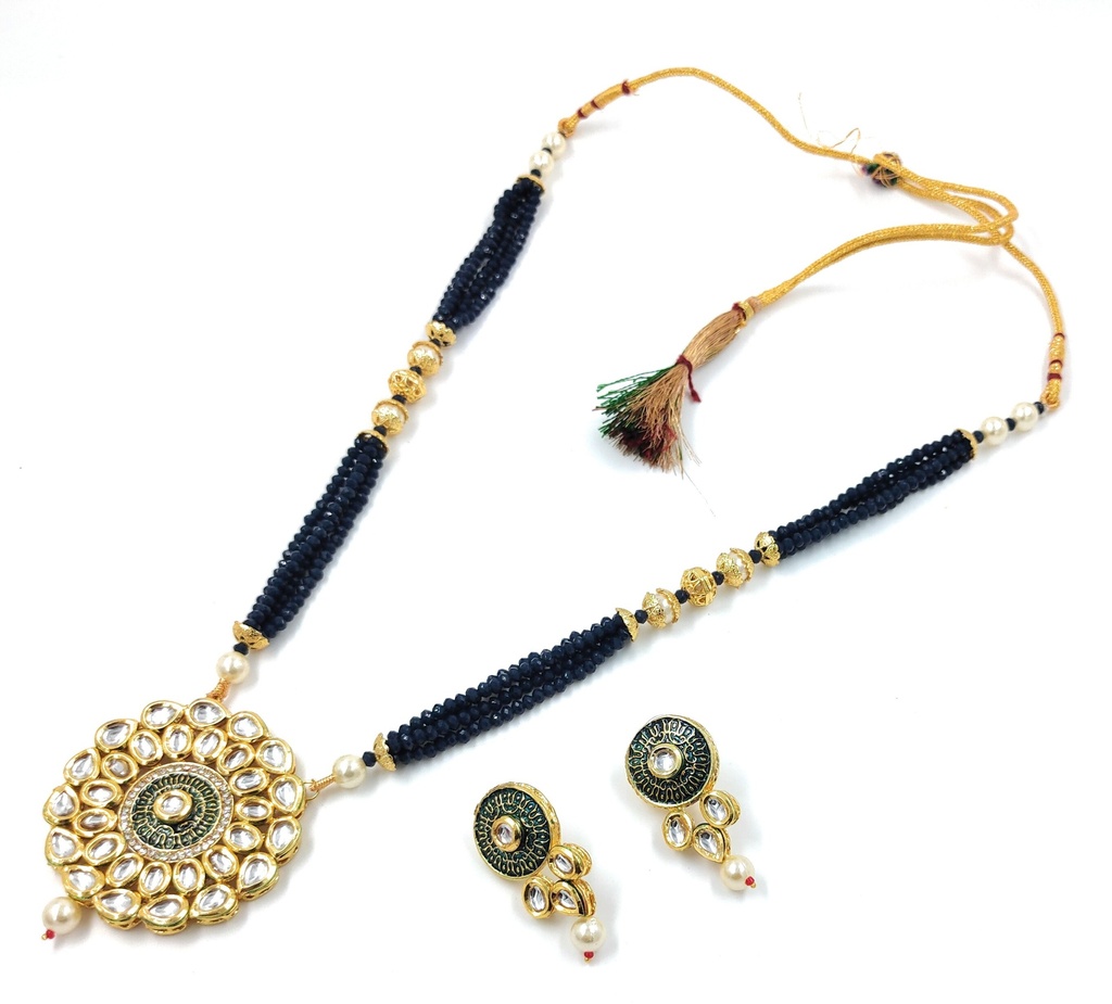 [K2 BLUE] Dazzling Fashion Kundan Long Necklace Set