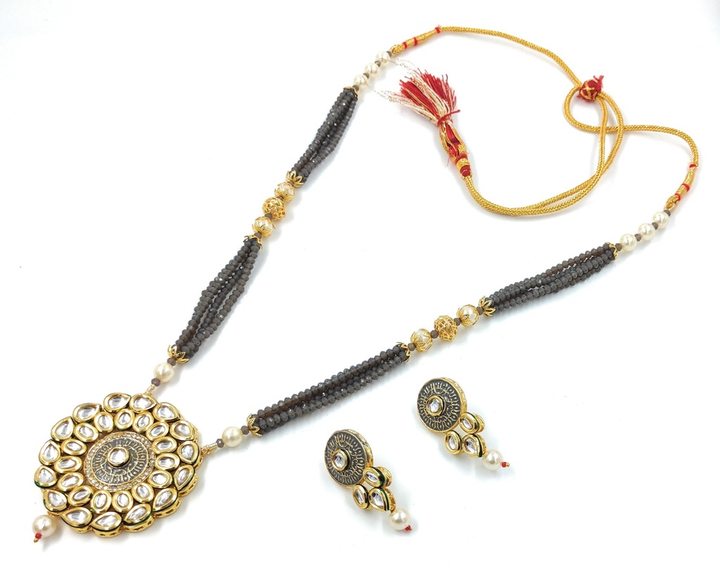 [K2 GREY] Radiant Fashion Kundan Long Necklace Set