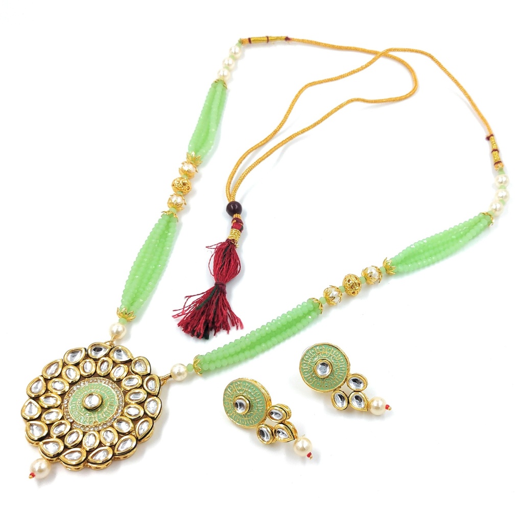 [K2 MINT GREEN] Alluring Fashion Kundan Long Necklace Set