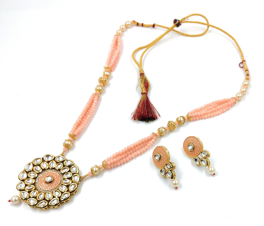 [K2 PEACH] Enchanting Fashion Kundan Long Necklace Set
