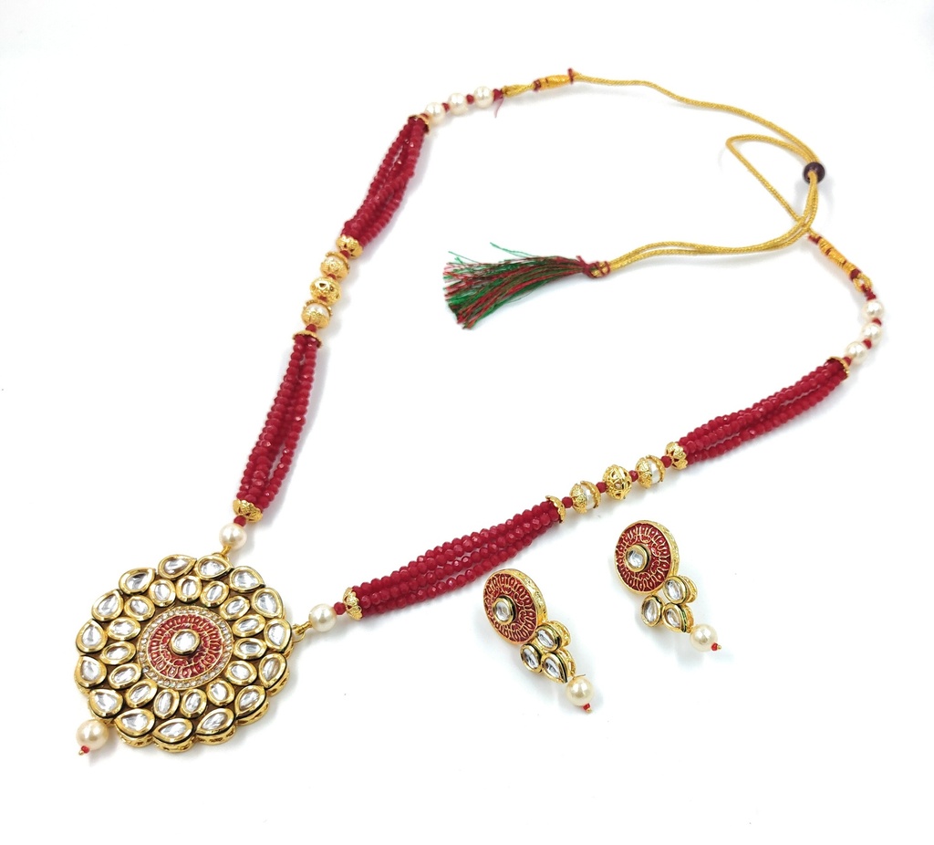 [K2 RED] Splendid Fashion Kundan Long Necklace Set