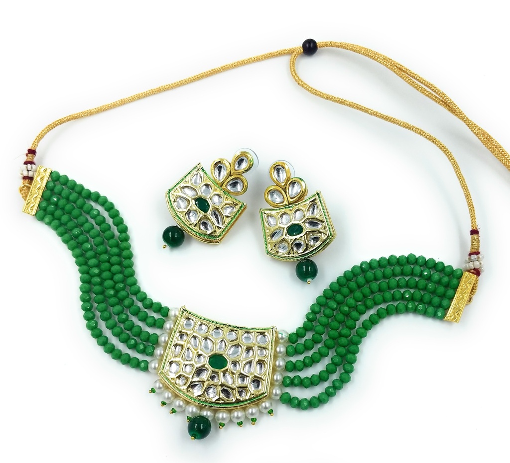 [NS237GREEN] Desi Heritage Ns237Green Kundan Necklace Earring Jewellery Set