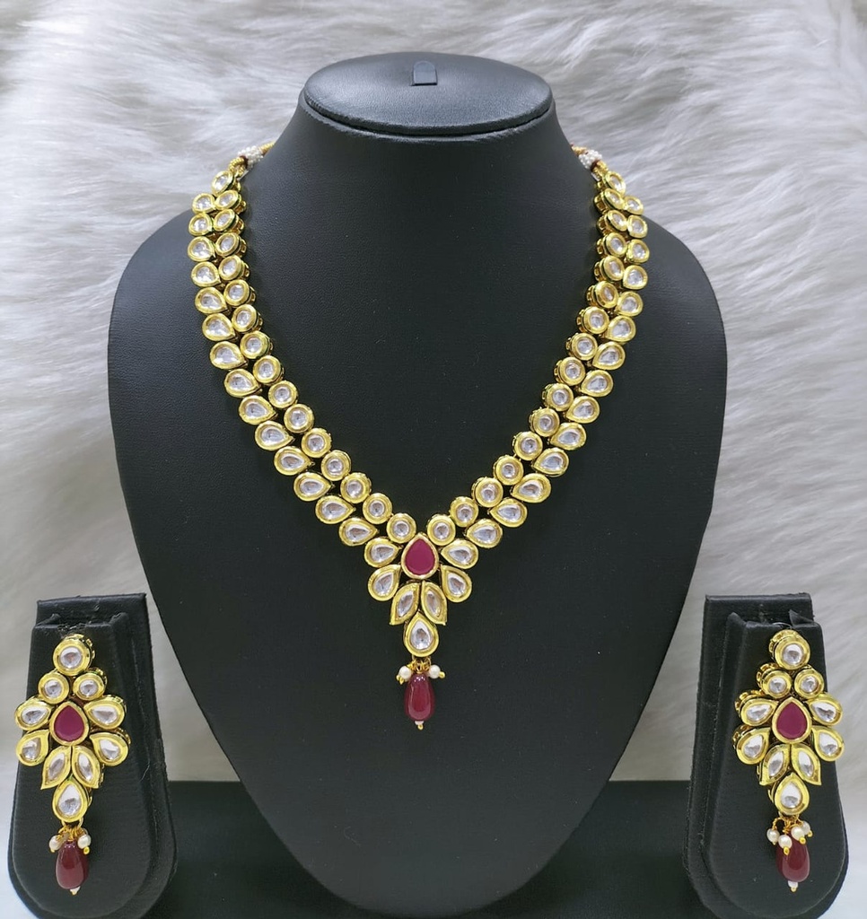 [NS421 RED] Gorgeous Heritage Ns421 Red Kundan Necklace Earring Jewellery Set