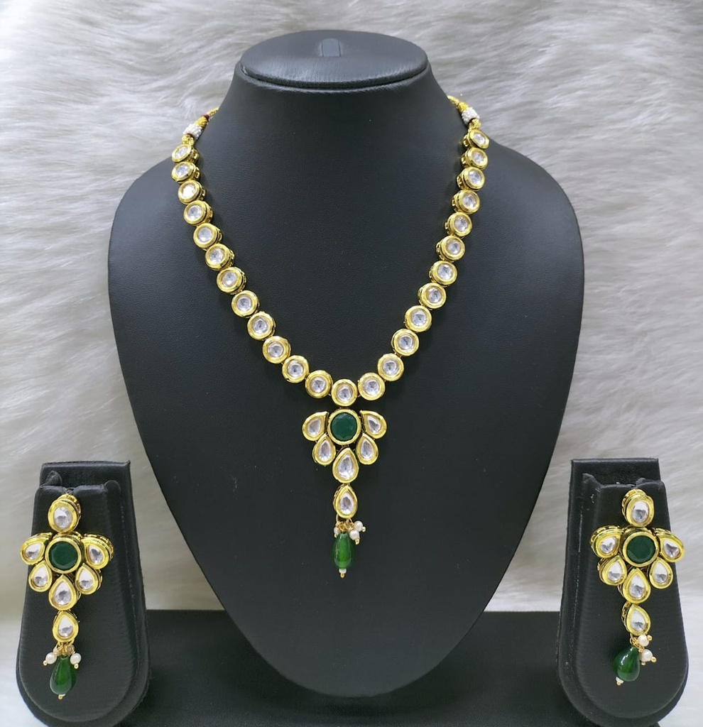 [NS452 Green] Graceful Heritage Ns452 Green Kundan Necklace Earring Jewellery Set