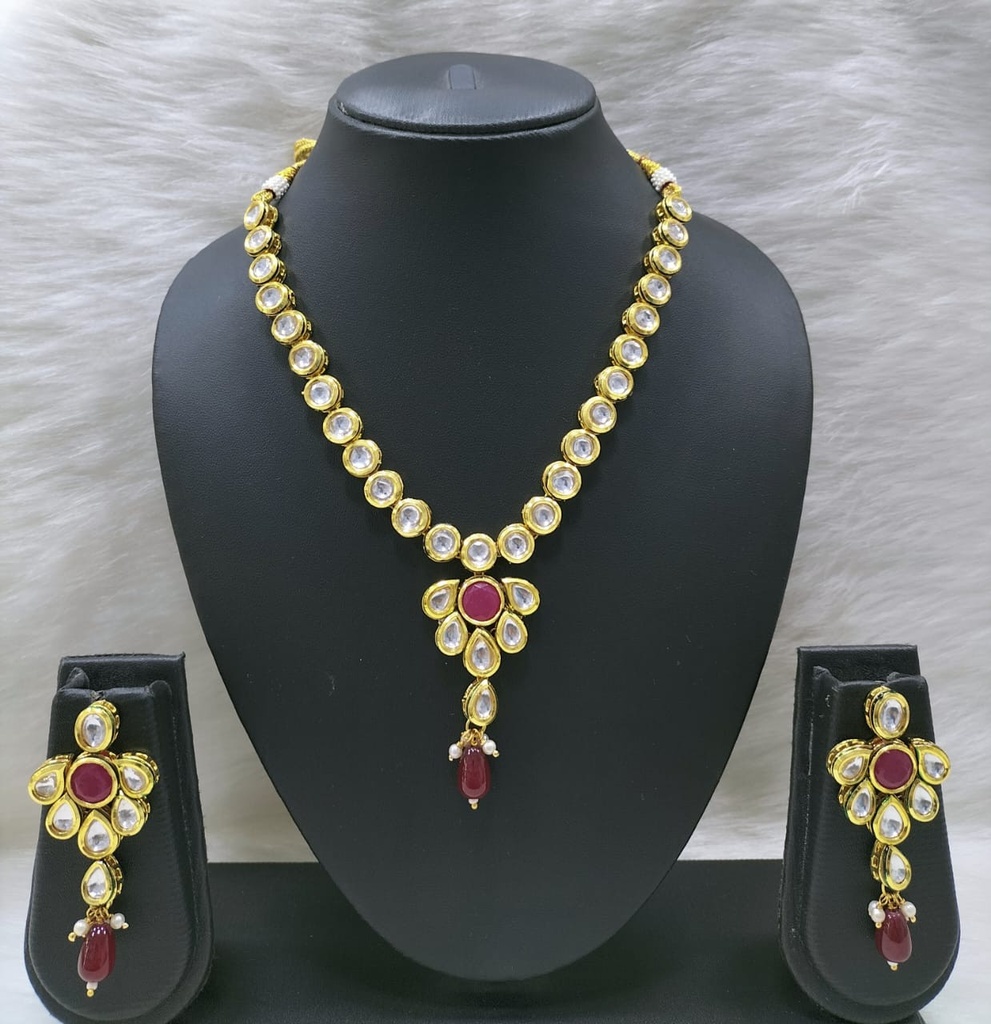 [NS452 Maroon] Alluring Heritage Ns452 Maroon Kundan Necklace Earring Jewellery Set