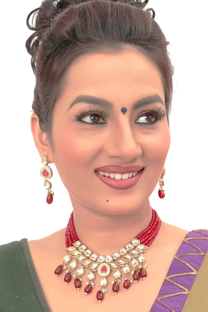 [NS496 Maroon] Glamorous Cultural Ns496 Maroon Kundan Necklace Earring Jewellery Set