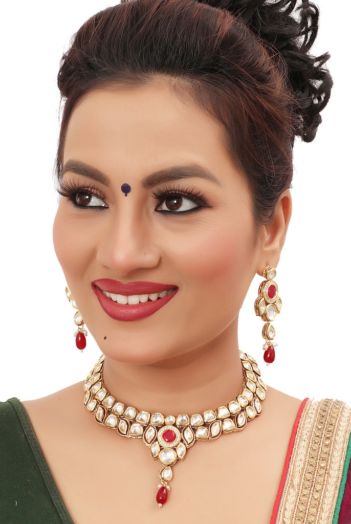 [NS498 Maroon] Shandaar Cultural Ns498 Maroon Kundan Necklace Earring Jewellery Set