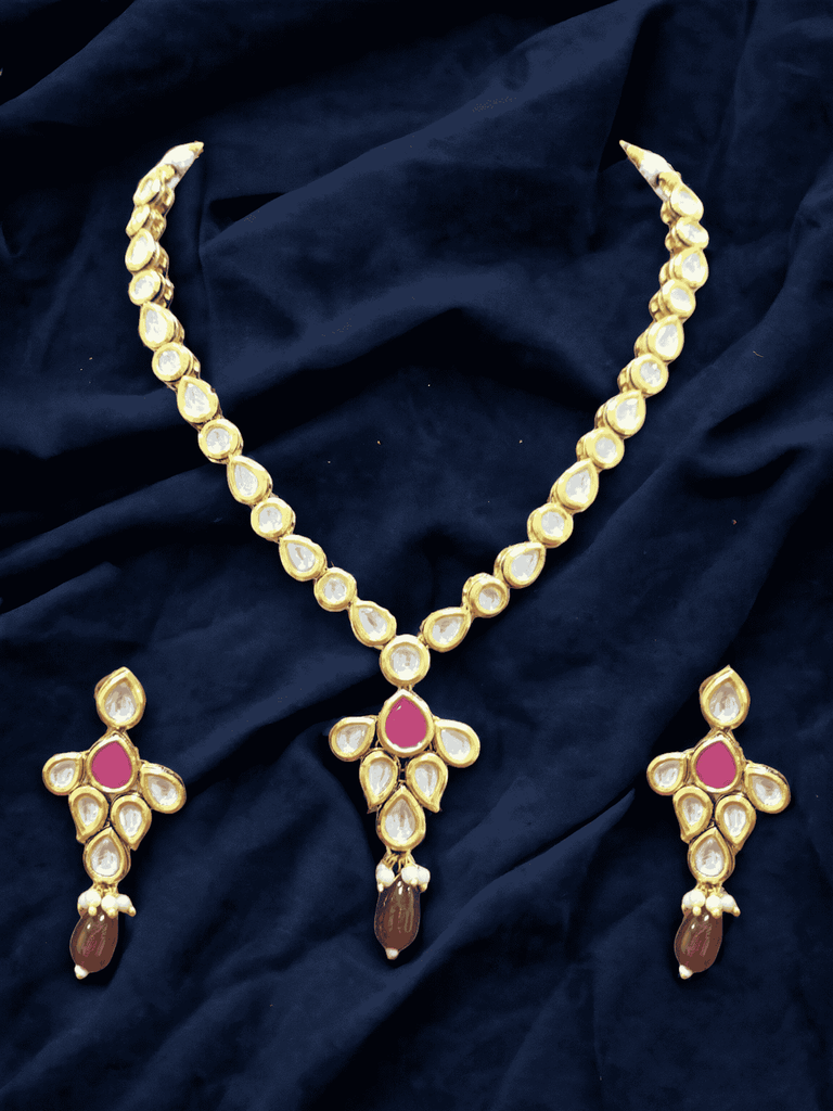 [NS502 Maroon] Regal Cultural Ns502 Maroon Kundan Necklace Earring Jewellery Set