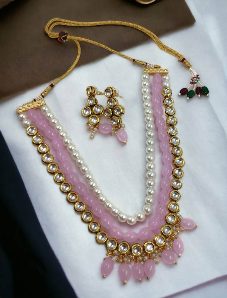 [NS501 Baby Pink] Premium Cultural Ns501 Baby Pink Kundan Necklace Earring Jewellery Set