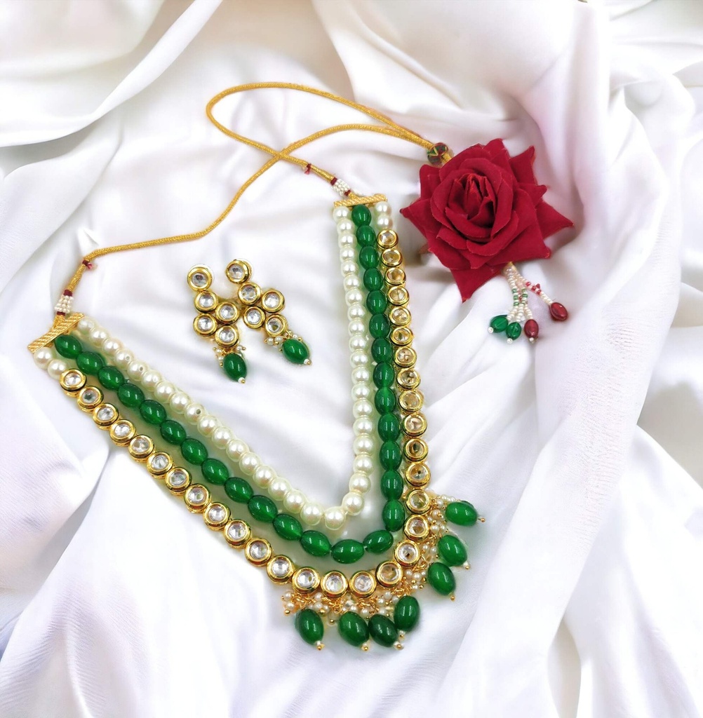 [NS501 Green] Exclusive Cultural Ns501 Green Kundan Necklace Earring Jewellery Set