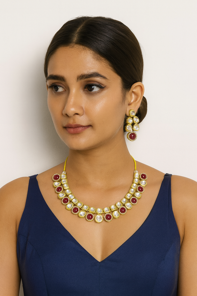 [K19 MAROON] Majestic Fashion Posh Flow Premium Kundan Set