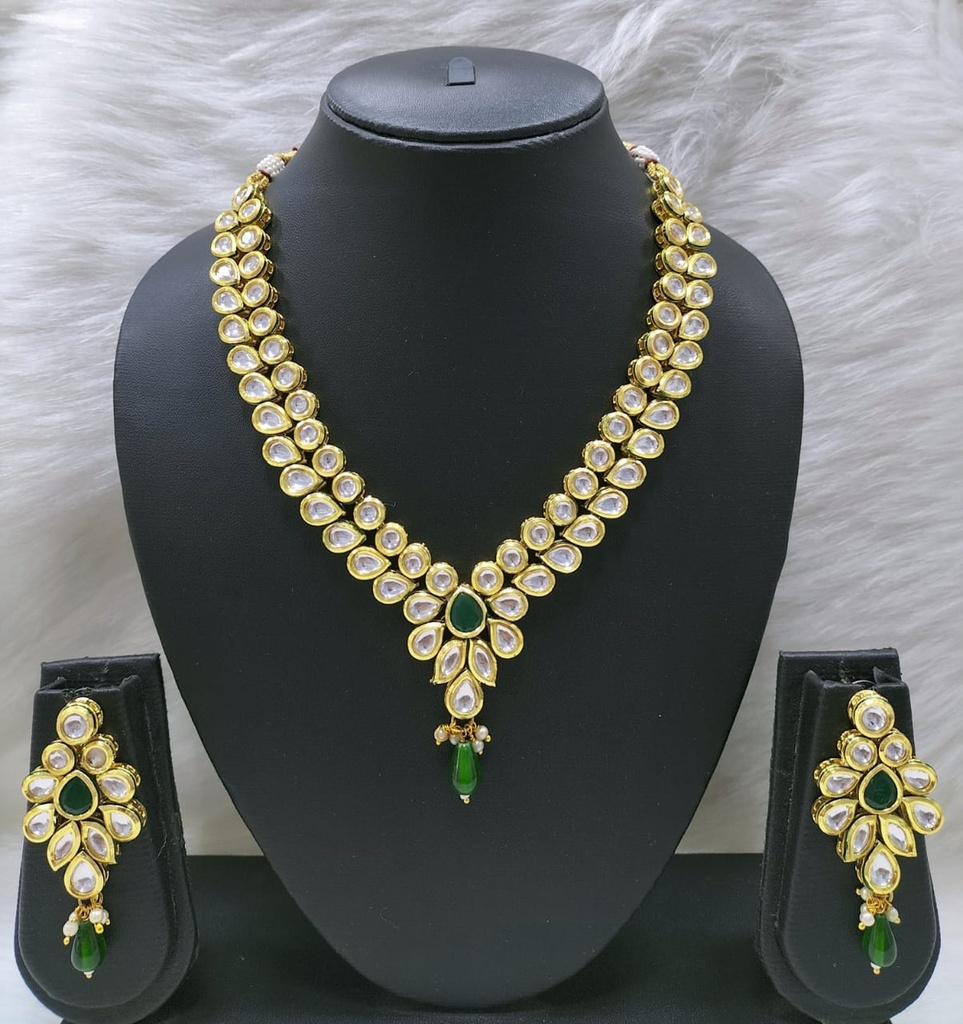 [NS421 GREEN] Exquisite Heritage Ns421 Green Kundan Necklace Earring Jewellery Set