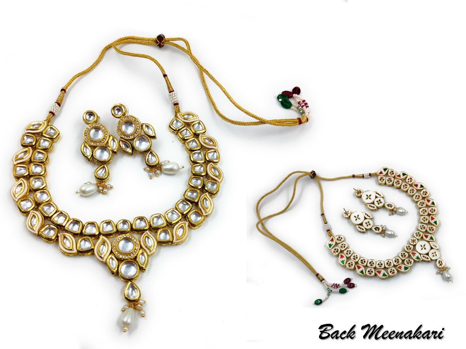 [NS498 White] Exquisite Cultural Ns498 White Kundan Necklace Earring Jewellery Set