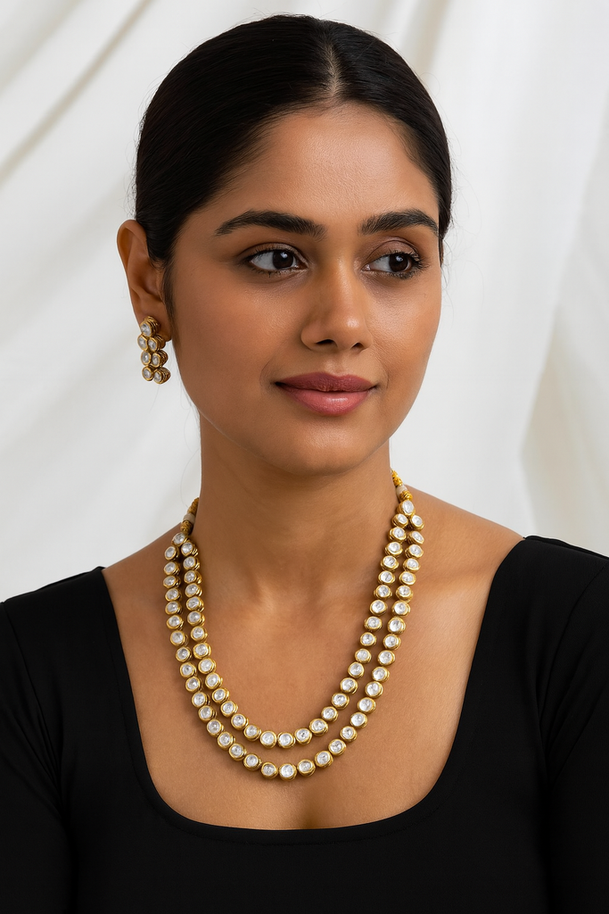 [K47] Desi Couture Kundan Double Line Long Necklace Set