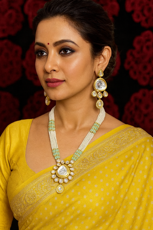 [K62 MINT GREEN] Divine Signature Charming Sheen Kundan Long Necklace Set