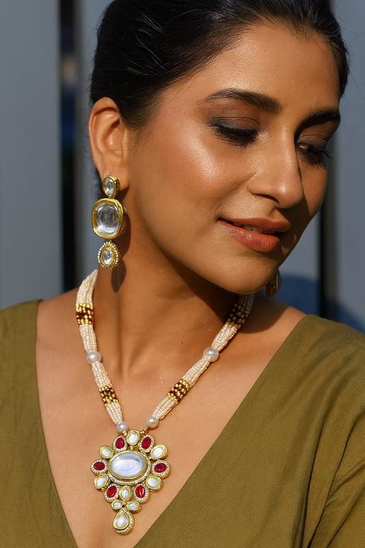 [K60 MAROON] Shandaar Signature Gorgeous Twist Kundan Long Necklace Set