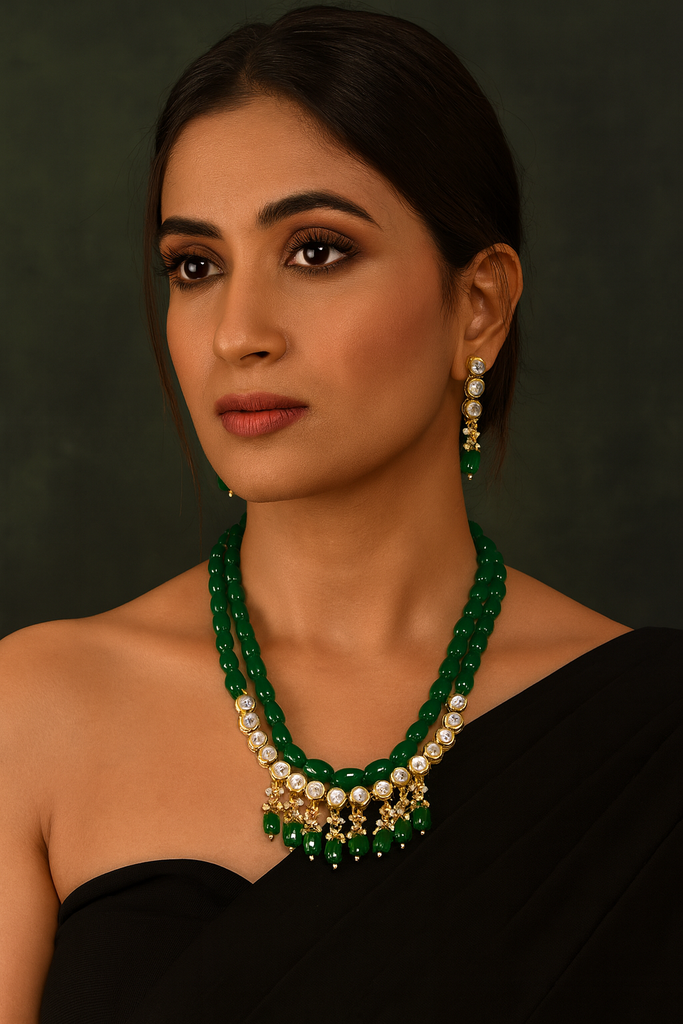 [K65 GREEN] Enchanting Signature Kundan Pearl Necklace Set