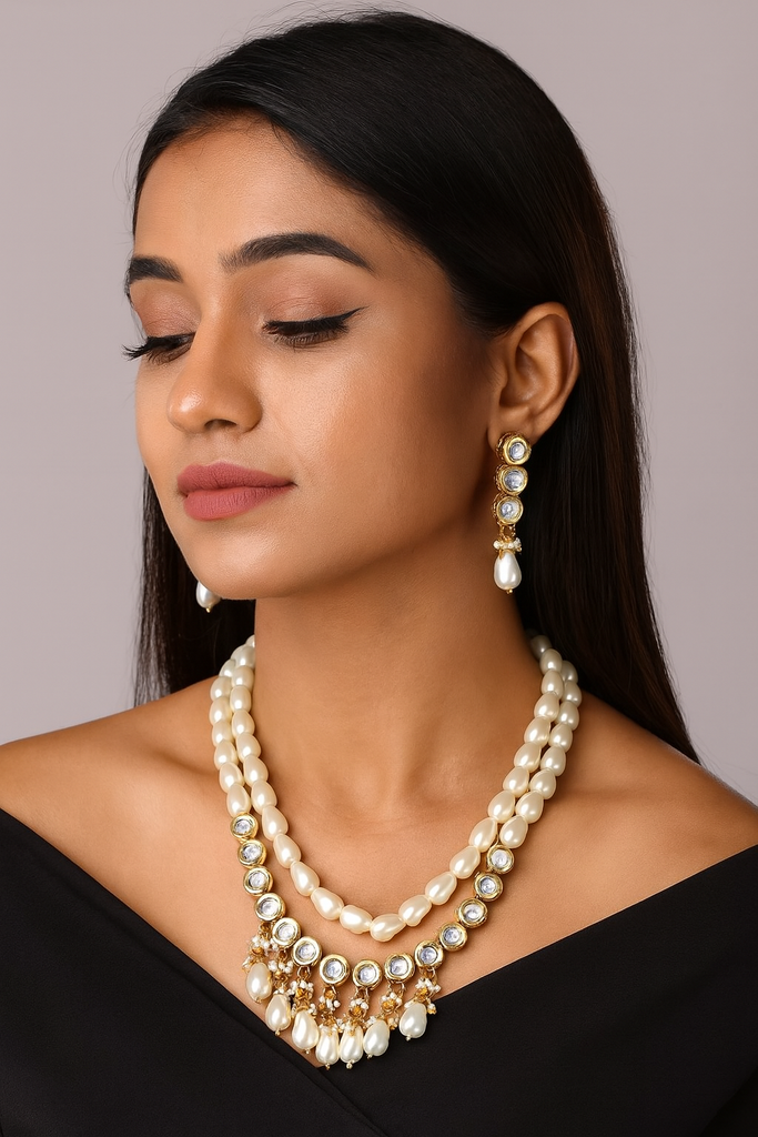 [K65 WHITE] Mesmerizing Signature Kundan Pearl Necklace Set