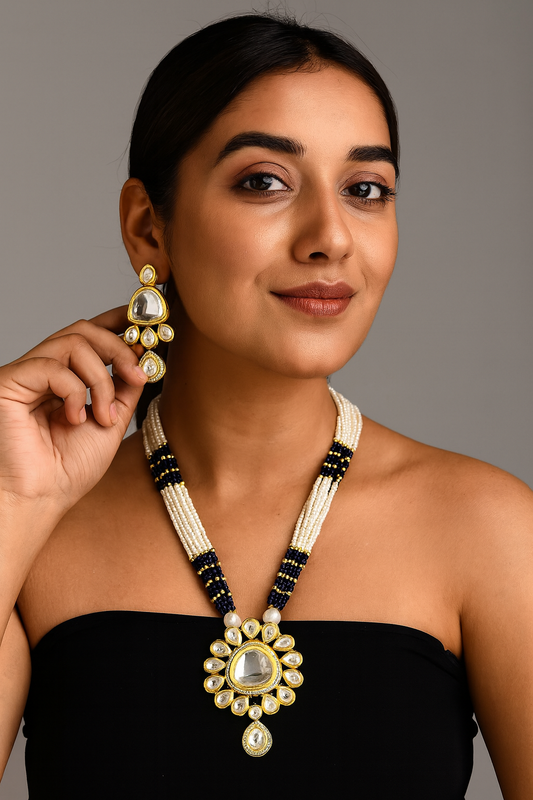 [K62 BLUE] Authentic Signature Magical Embrace Kundan Long Necklace Set