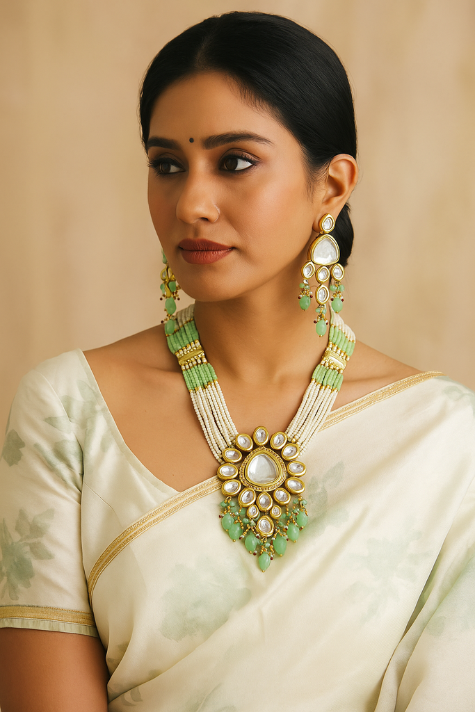 [K56 MINT GREEN] Flawless Couture Fine Touch Kundan Mint Green Long Necklace Set K56