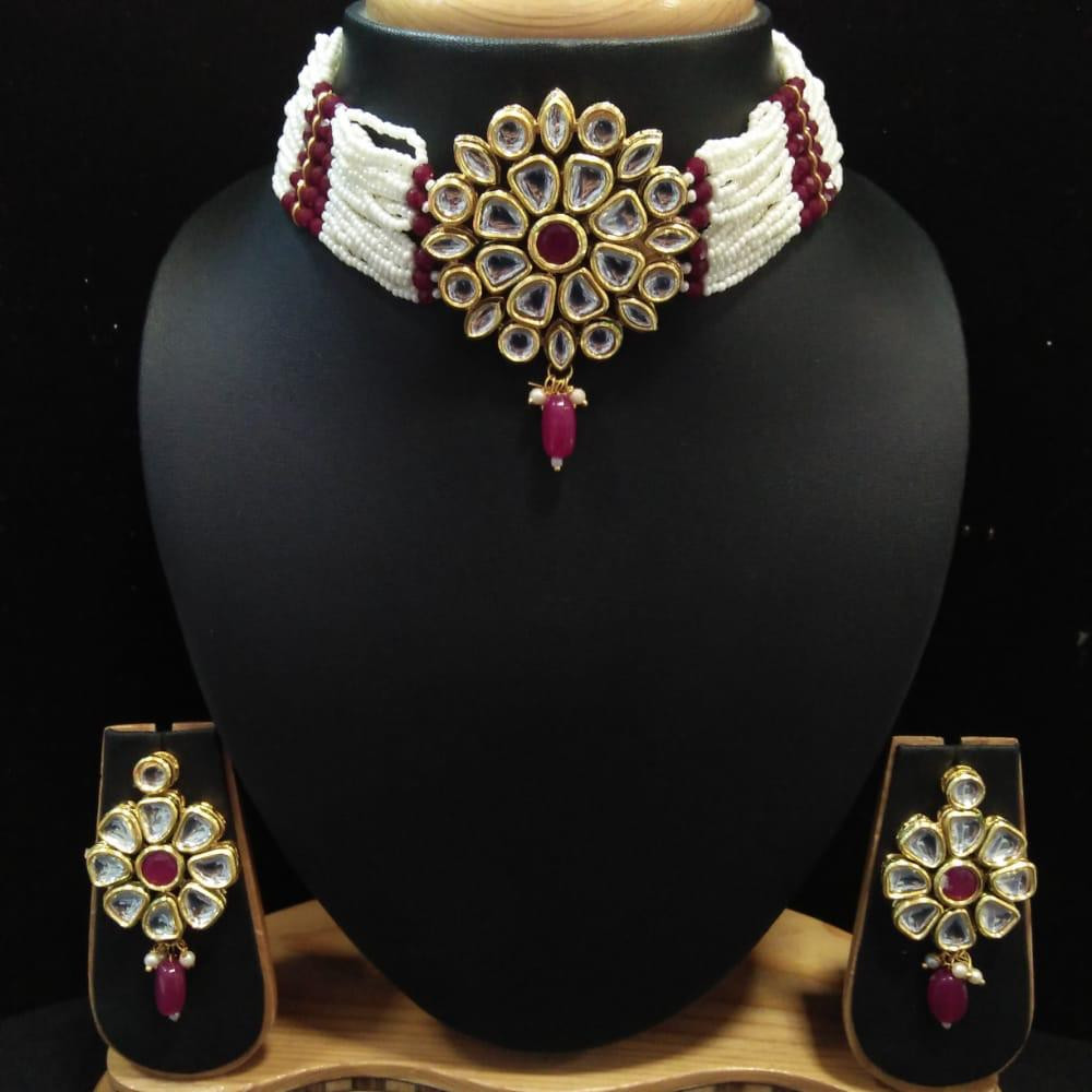 [NS82 MAROON] Authentic Boutique Ns82 Maroon Kundan Necklace Earring Jewellery Set