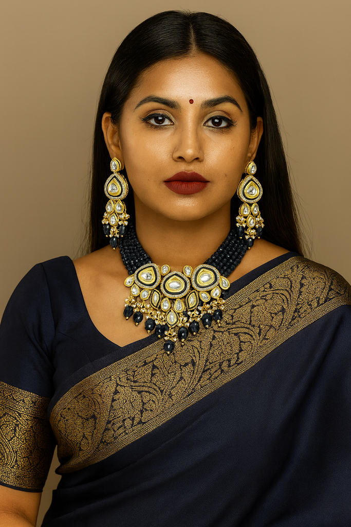 [K26 BLUE] Stunning Stylish Kundan Choker Set