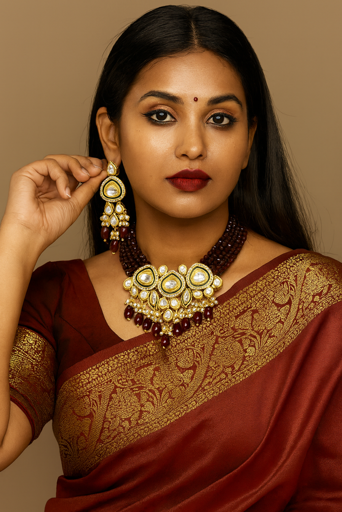 [K26 MAROON] Exclusive Stylish Kundan Choket Necklace Set