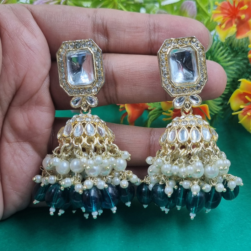 [ER213 GREEN 3] Pristine Haldi Green 3 Earrings Set