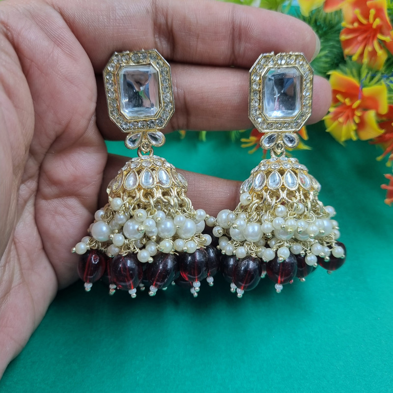 [ER213 MAROON 3] Ornate Haldi Maroon 3 Earrings Set