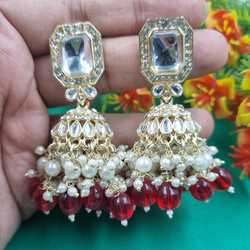 [ER213 RED 6] Resplendent Haldi Red 6 Earrings Set